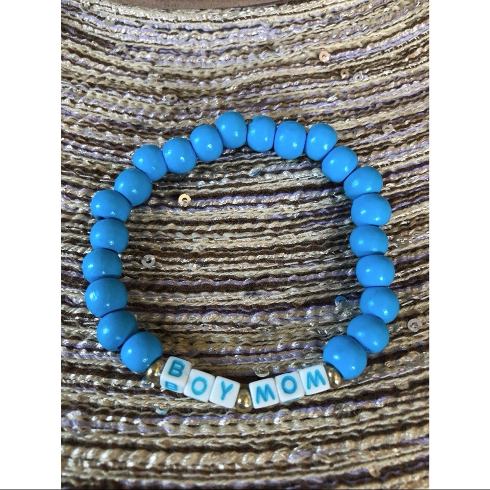 BOY MOM Turquoise Wooden Bead BOY MOM Bracelet